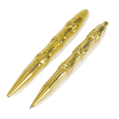 Lot 272 - Two Gold Bamboo Writing Implements Comprising...