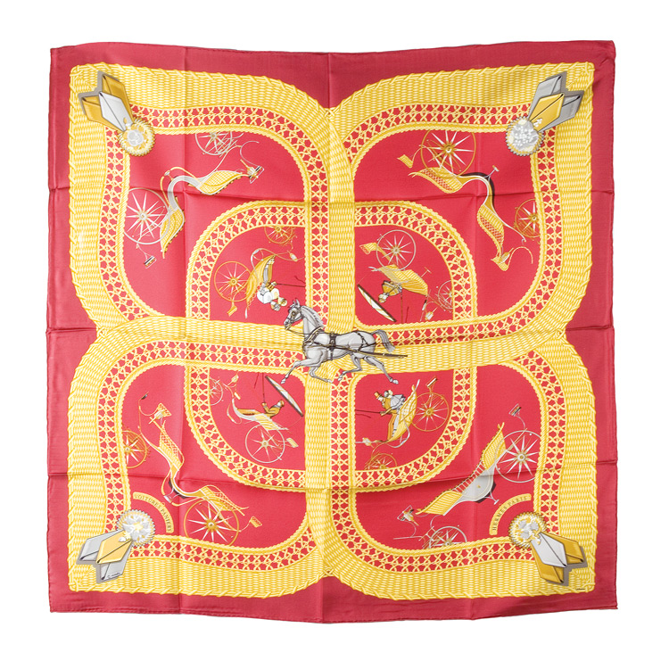 Lot 250 - Hermes Scarf Voitures Paniers Wine red...