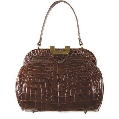 Lot 229 - Brown Alligator Handbag 1950s Stamped: Genuine...