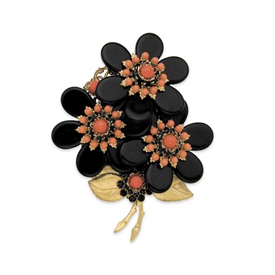 Lot 123 - Stanley Hager Floral Brooch Black glass petals...