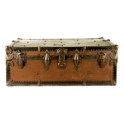 Lot 340 - Vintage Trunk Brown leather with blackened...