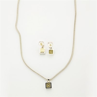 Lot 233 - Sterling Silver Snake Chain with Sterling Silver and Gold Pendant and Pair of Earrings