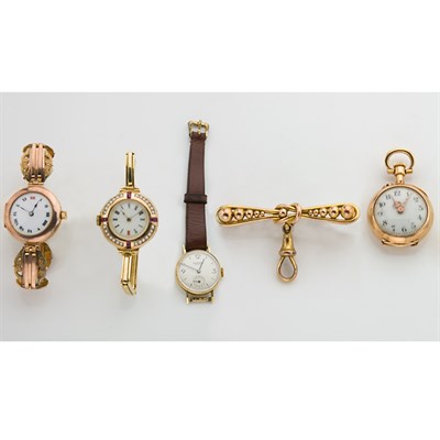 Lot 227 - Three Wristwatches, One Pocket Watch and One Lapel Pin