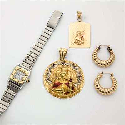 Lot 102 - Assorted Group of Gold and Metal Jewelry, Metal Shot and Wristwatches