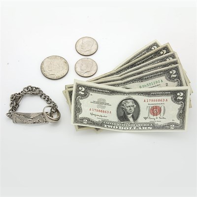 Lot 117 - Assorted Group of U.S. Coins and Currency and Silver Jewelry