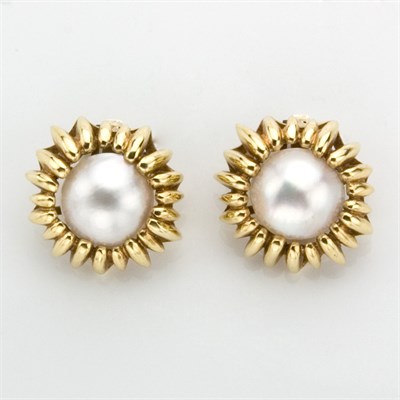 Lot 812 - Pair of Gold and Mabe Pearl Earclips