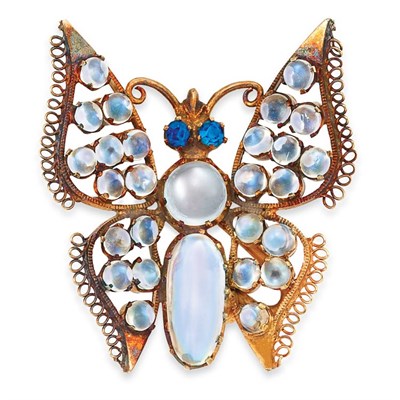 Lot 63 - Antique Gold, Moonstone and Sapphire Butterfly Brooch