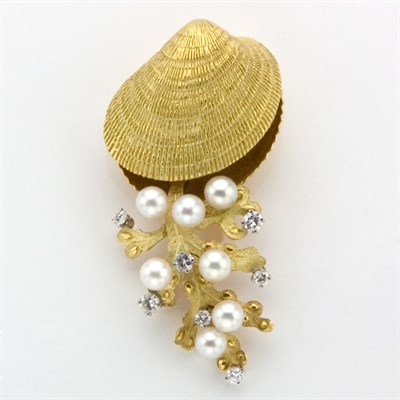 Lot 848 - Gold, Diamond and Pearl Shell Brooch, Tiffany & Co.