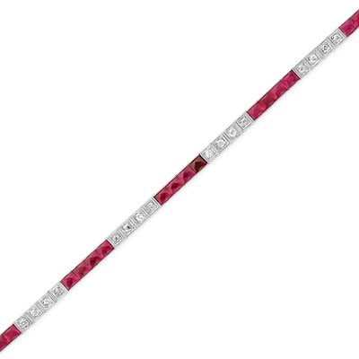 Lot 197 - Diamond and Synthetic Ruby Straightline Bracelet
