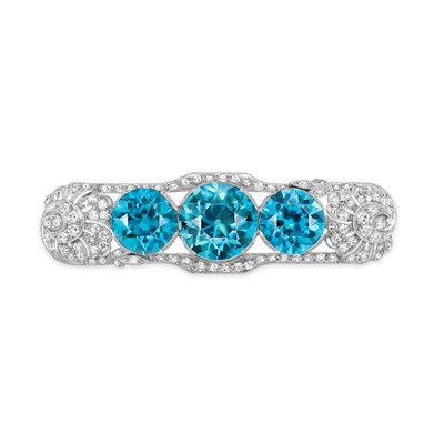 Lot 191 - Blue Zircon and Diamond Bar Brooch