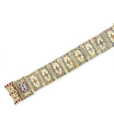 Lot 11 - Gold, Enamel and Ruby Bracelet