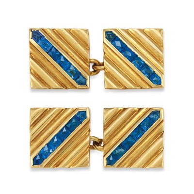 Lot 253 - Pair of Gold and Sapphire Cufflinks, Trabert & Hoeffer, Mauboussin