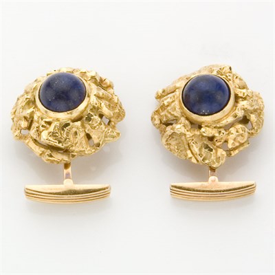 Lot 641 - Pair of Gold and Lapis Cufflinks