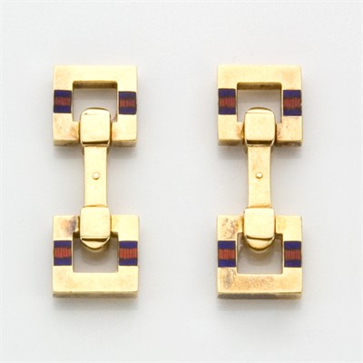 Lot 866 - Pair of Art Deco Gold and Enamel Cufflinks