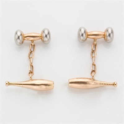 Lot 418 - Pair of Platinum and Gold Barbell and Bowling Pin Cufflinks