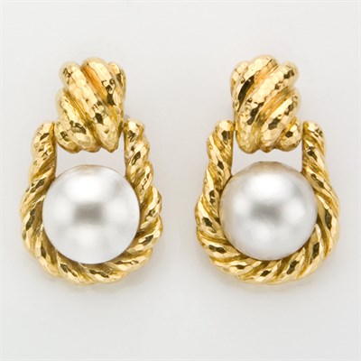 Lot 764 - Pair of Gold and Mabe Pearl Earclips, David Webb