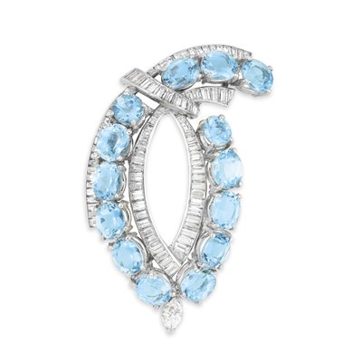 Lot 528 - Aquamarine and Diamond Bow Clip