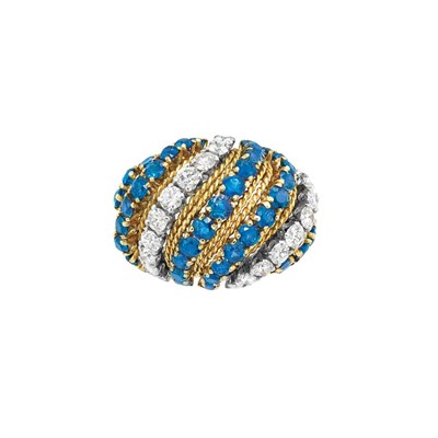 Lot 454 - Gold, Sapphire and Diamond Bombe Ring, Van Cleef & Arpels