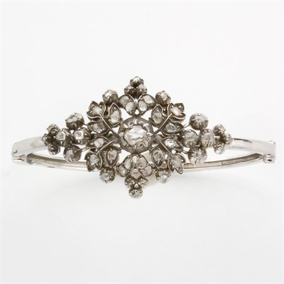 Lot 374 - Antique Georgian Silver and Diamond Ornament and White Gold Bangle Bracelet