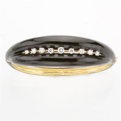 Lot 338 - Gold, Black Enamel and Diamond Bangle Bracelet