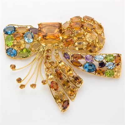 Lot 473 - Large Gold and Colored-Stone Bow Brooch