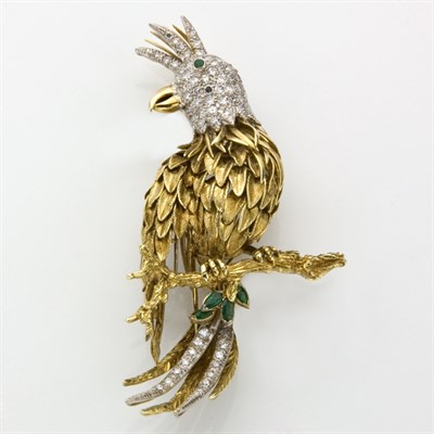 Lot 659 - Two-Color Gold, Diamond and Emerald Eagle Clip-Brooch