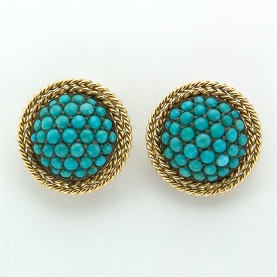 Lot 220 - Pair of Gold and Turquoise Cluster Earclips