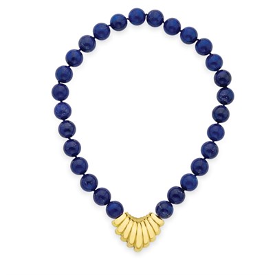 Lot 10 - Lapis Bead Necklace with Gold Clasp