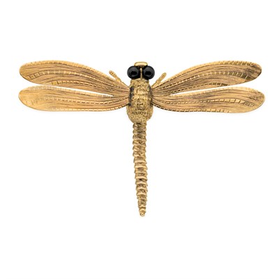 Lot 201 - Gold and Black Onyx Dragonfly Brooch, Cellino