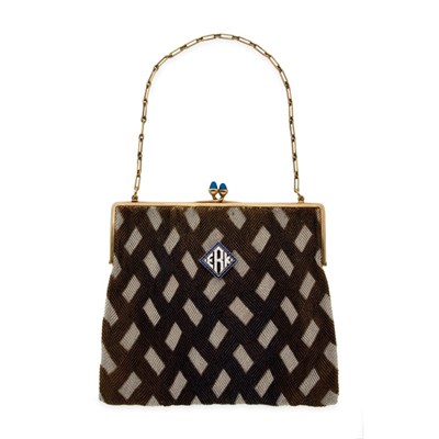 Lot 206 - Art Deco Two-Color Gold, Platinum, Sapphire and Diamond Mesh Purse