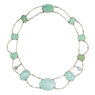 Lot 384 - White Gold and Cabochon Turquoise Necklace