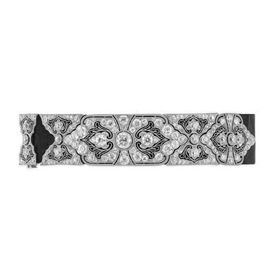 Lot 539 - Edwardian Platinum and Diamond Choker with Grosgrain Ribbon