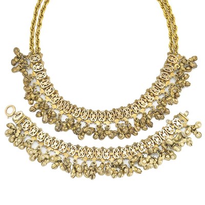 Lot 565 - Indian Metal Bracelet and Necklace and Metal and Simulated Moonstone Necklace