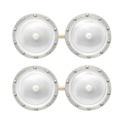 Lot 100 - Pair of  Gold, Platinum, Mother-of-Pearl and Seed Pearl Cufflinks