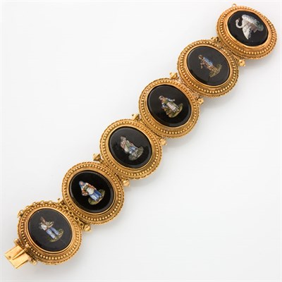 Lot 491 - Antique Gold, Black Onyx and Micromosaic Bracelet