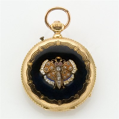 Lot 643 - Antique Gold, Enamel and Diamond Hunting Case Pocket Watch