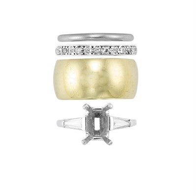 Lot 408 - Diamond Guard Ring, Two Band Rings and Diamond Ring Mounting