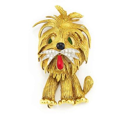 Lot 407 - Gold, Diamond and Enamel Dog Brooch