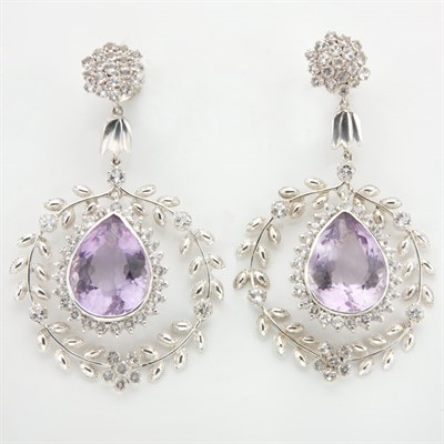 Lot 512 - Pair of Silver, Amethyst and Simulated Diamond Pendant-Earrings