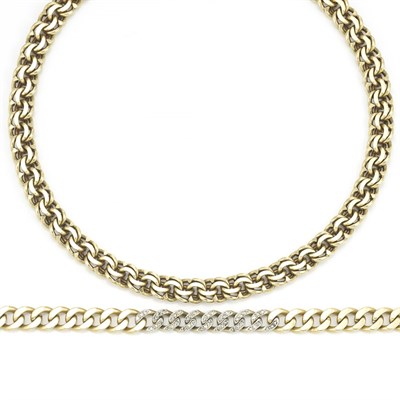 Lot 347 - Gold Curb Link Necklace and Gold and Diamond Curb Link Bracelet