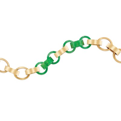 Lot 369 - Gold and Jade Link Bracelet