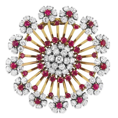 Lot 458 - Gold, Platinum, Diamond and Ruby Clip-Brooch, Van Cleef & Arpels