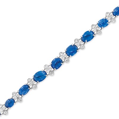 Lot 381 - Cabochon Sapphire and Diamond Bracelet