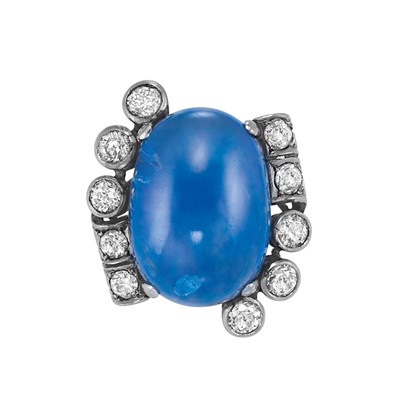 Lot 164 - Cabochon Sapphire and Diamond Ring