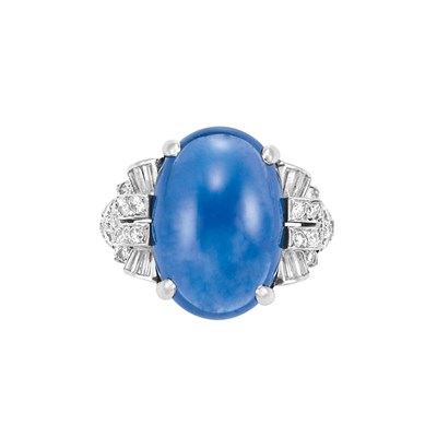 Lot 380 - Cabochon Sapphire and Diamond Ring