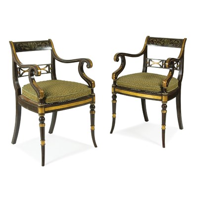 Lot 356 - Pair of Regency Style Grain Painted and Parcel...