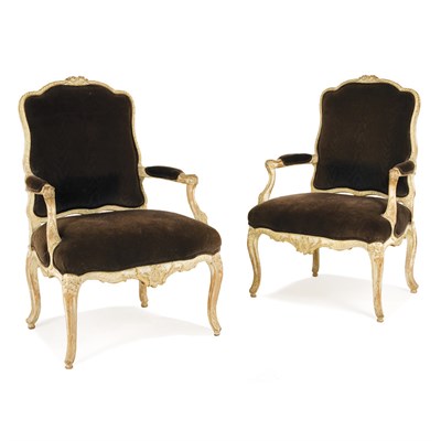 Lot 190 - Pair of Louis XV Style Painted Fauteuils a la...