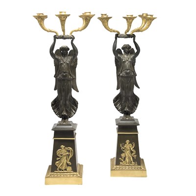 Lot 430 - Pair of Empire Style Gilt and Patinated-Bronze...