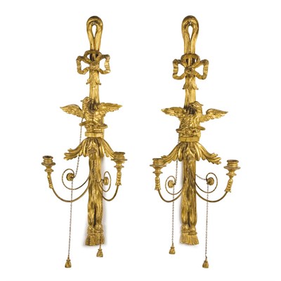 Lot 406 - Pair of Regency Gilt-Wood Two-Light Sconces...