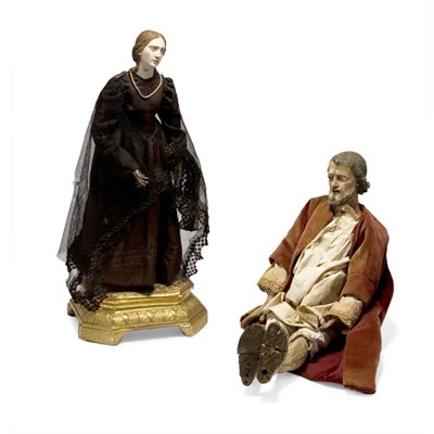 Lot 137 - Two Italian Polychrome Wood Creche Figures...